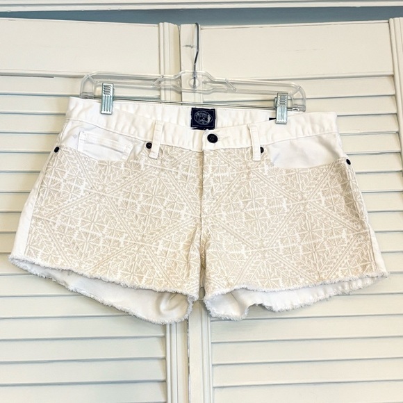 Irving & Fine for Lucky Brand White Embroidered Riley Jean Shorts Size 8 29 - Picture 1 of 9